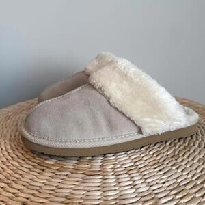 Minnetonka Chesney Shearling Slide Slippers Stone Suede Women's 7